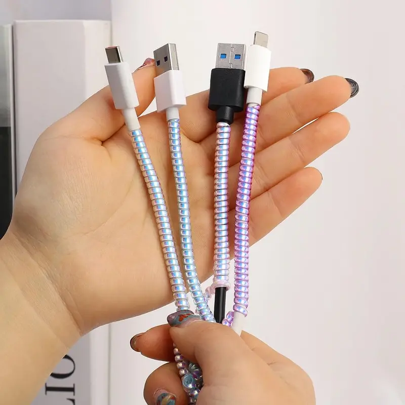 Uk-0696 Metallic Spiral Cable Protector – Flexible Wrap For Chargers, Headphones & Usb Cords 1