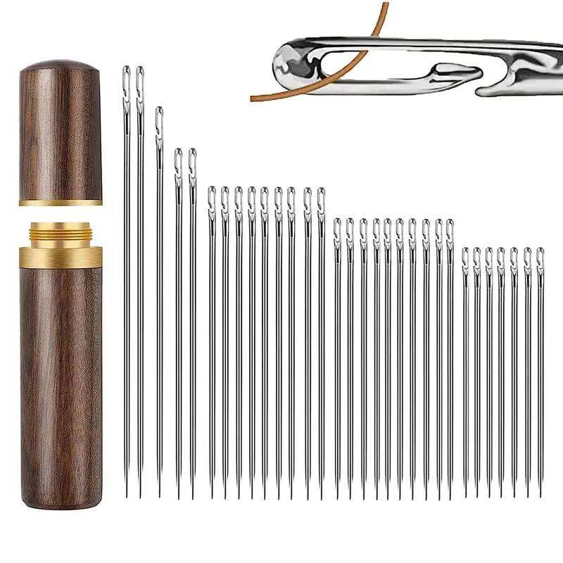 Uk-1092 30-Piece Self-Threading Quilting Needle Assortment In Wooden Storage Case 1