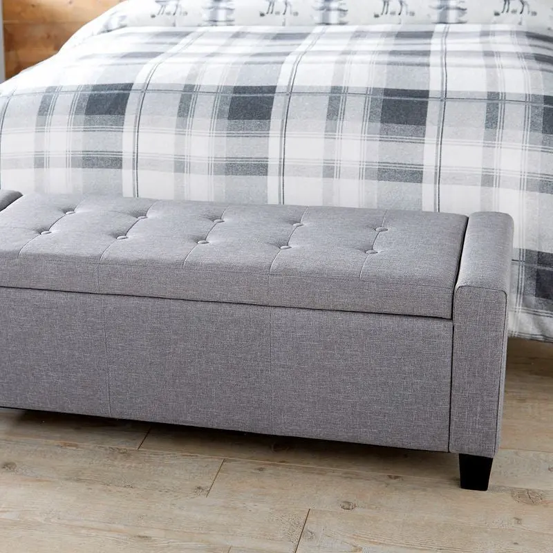 Verona Grey Fabric Ottoman – Spacious Single-Door Storage Bench 1