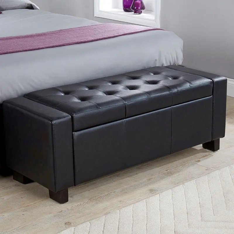 Verona Large Black Faux Leather Ottoman With Single Front Door 1