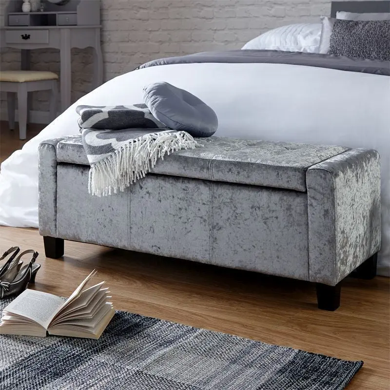 Verona Large Grey Fabric-And-Wood Ottoman With Single Door 1
