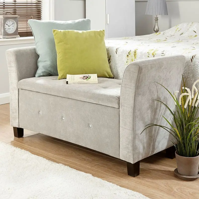 Verona Silver Fabric Window Seat – Compact Bench With Integrated Storage 1