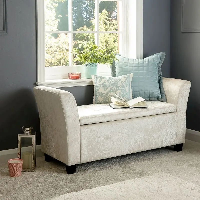 Verona White Upholstered Window Seat – Soft Fabric Cushion On Wooden Frame 1