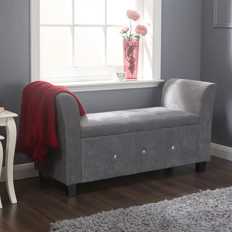 Verona Window Seat Bench – Dark Grey Fabric Upholstery 1