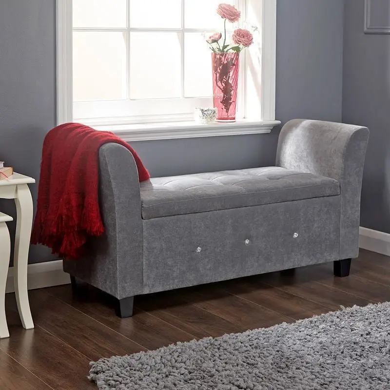 Verona Window Seat – Solid Wood Frame With Grey Fabric Cushion 1