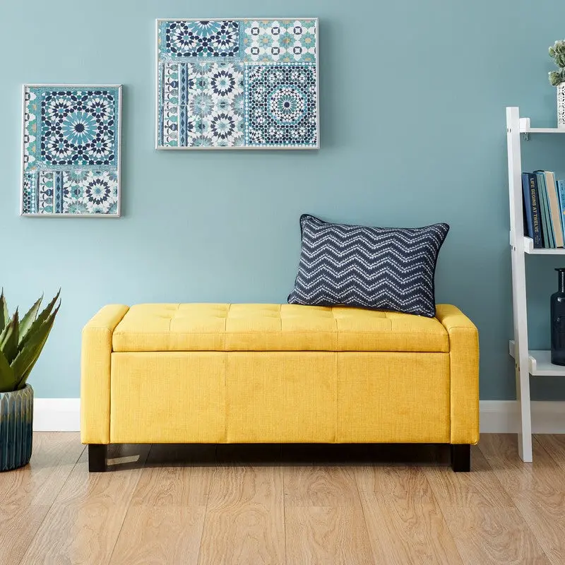Verona Yellow Fabric-And-Wood Garden Bench 1