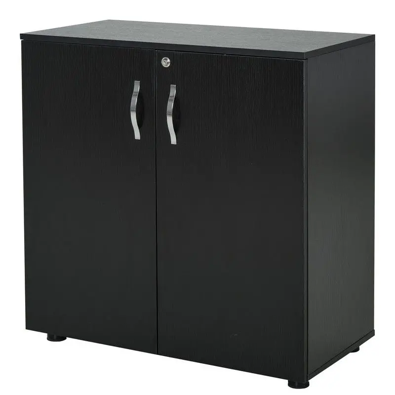 Vinsetto Black 2-Tier Locking Office Cabinet – Melamine-Coated File Storage With Aluminium Hardware & Dual Keys 1
