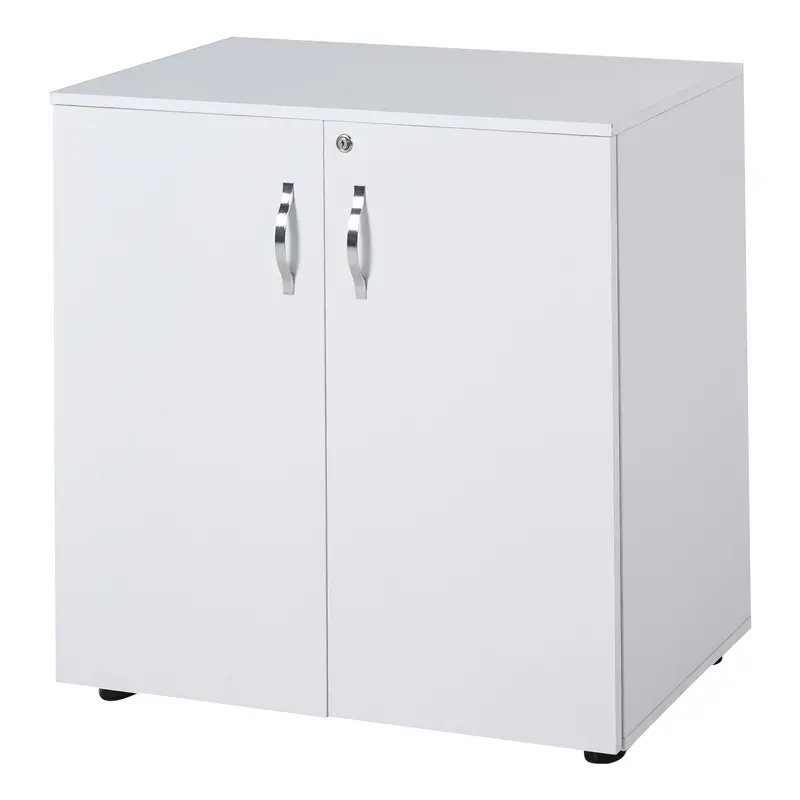 Vinsetto White 2-Tier Locking Office Cabinet – Melamine Finish With Aluminium Handles & Dual Keys 1