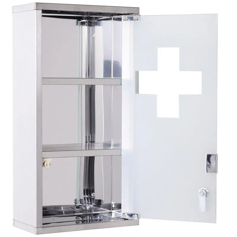 Wall-Mounted Stainless Steel Medicine Cabinet – Lockable Safety Glass Door With Dual Adjustable Shelves (48 Cm Height) 1