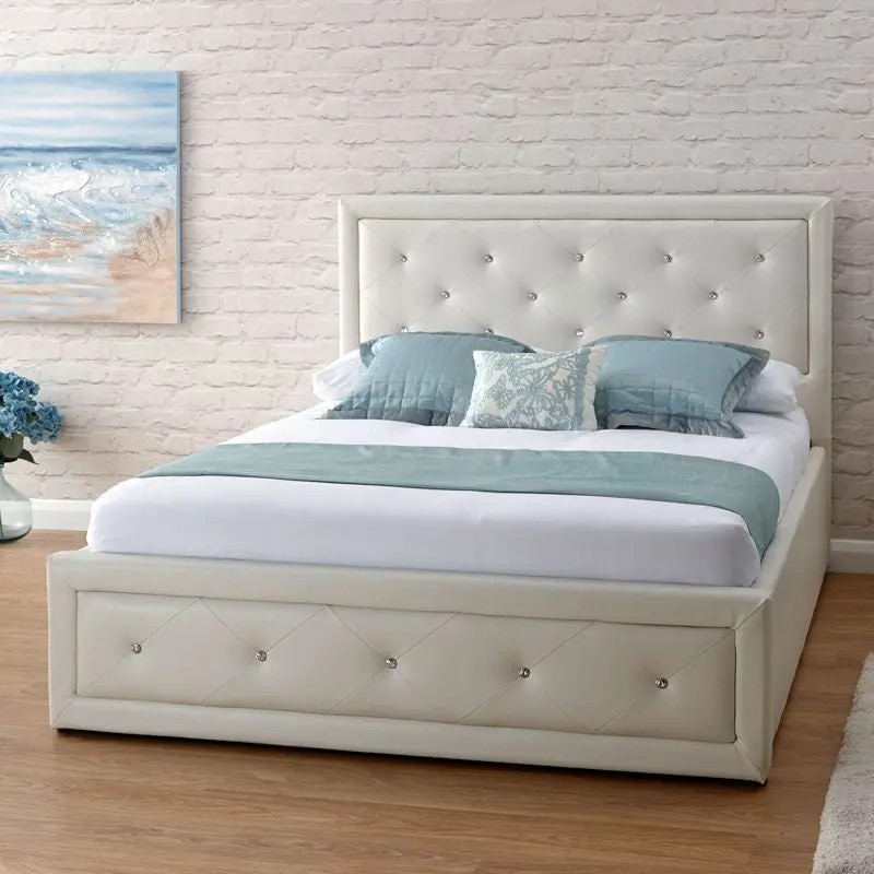 White Faux Leather Hollywood Double Ottoman Bed (5' X 7') 1