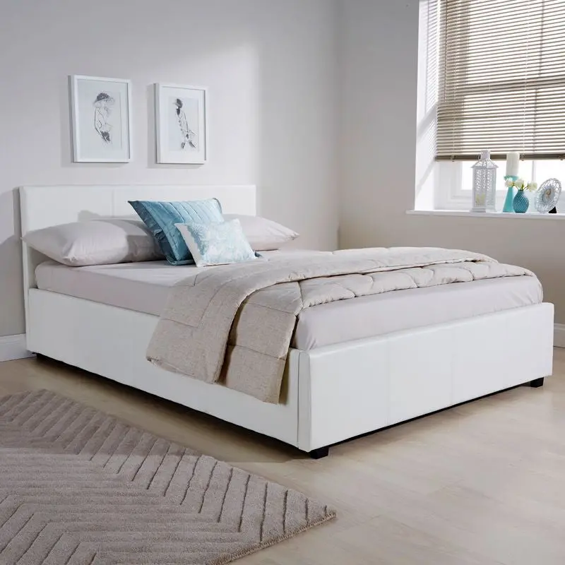 White Faux Leather King-Size Ottoman Bed – 5 Ft X 7 Ft Winston Style 1