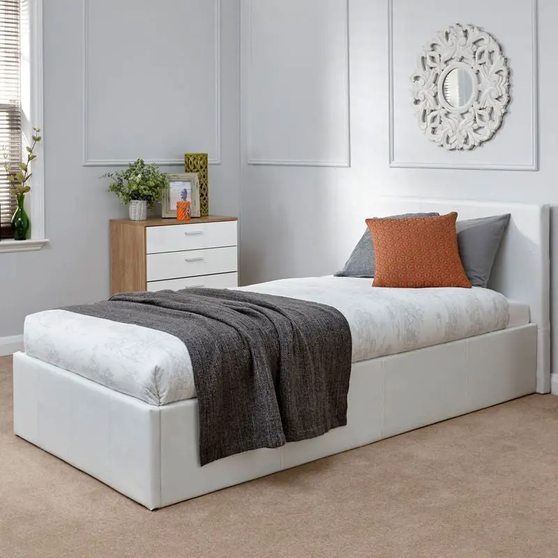White Faux Leather Winston Single Ottoman Bed – 3Ft X 7Ft 1