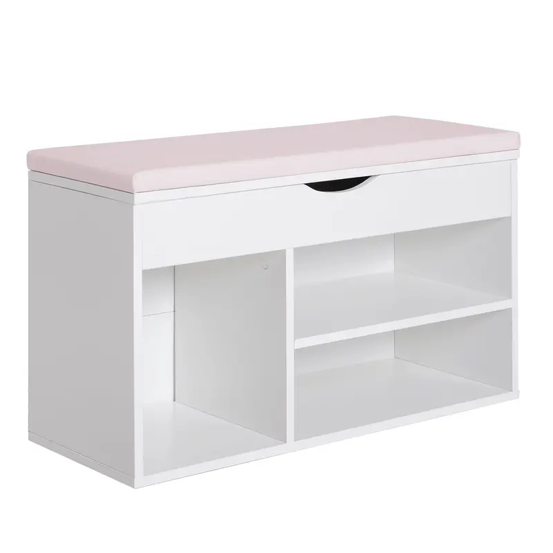 White & Pink Wooden Shoe Bench With Hidden Storage – 80 X 30 X 47 Cm Hallway Organizer 1