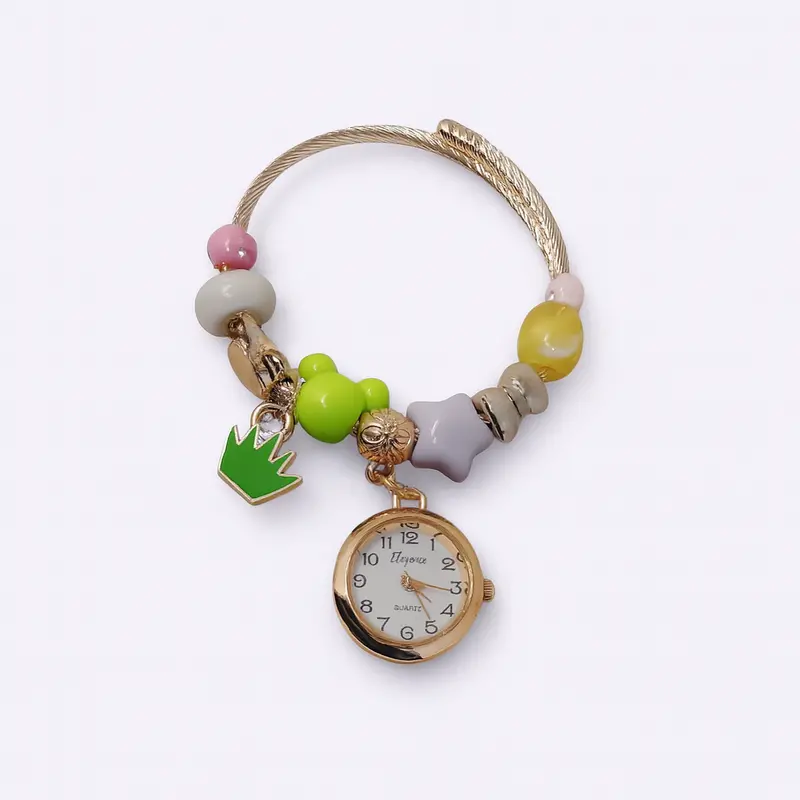 Women'S Adjustable Stainless Steel Beaded Bracelet Watch With Pearl Accents – Fashion Quartz Bangle Jewelry 1