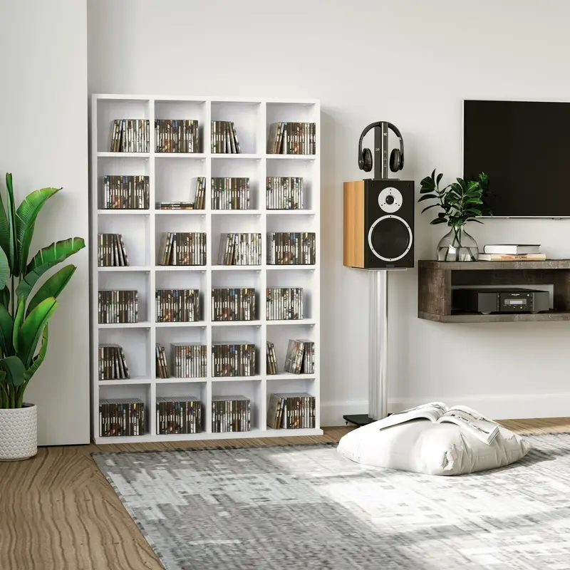 Wooden Media Storage Unit With 4 Adjustable Shelves – Holds 480 Cds Or 312 Dvds 1