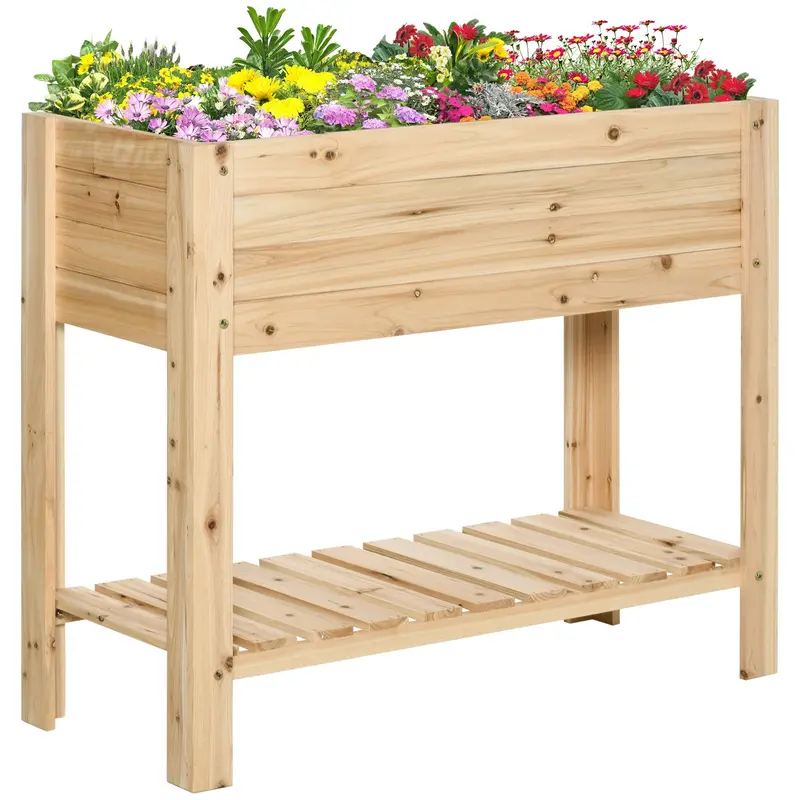 Wooden Raised Plant Stand – Outdoor Flower Bed Box With Clapboard Sides (100X40X84 Cm) 1