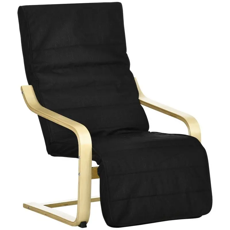 Wooden Reclining Lounging Chair – Black With Removable Cushion & Adjustable Footrest 1