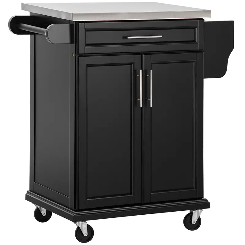 Wooden Rolling Kitchen Island – Butcher-Block Style Mobile Prep Station 1