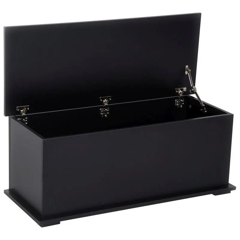 Wooden Storage Ottoman Bench – Dual-Use Toy Chest, Blanket Box & Seating (Black) 1