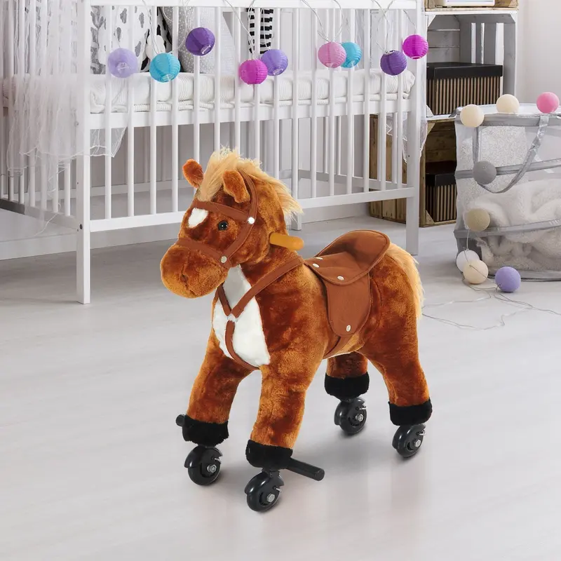 Wooden-Style Walking Horse Toy With Sound Effects – Plush Ride-On For Babies 1