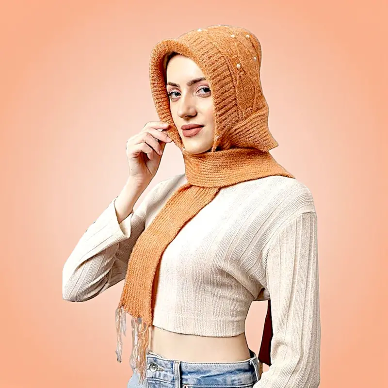 Woolen Winter Scarf Cap Combo – 2-In-1 Knitted Headwear With Muffler & Ear Protection (Multi-Color) 1