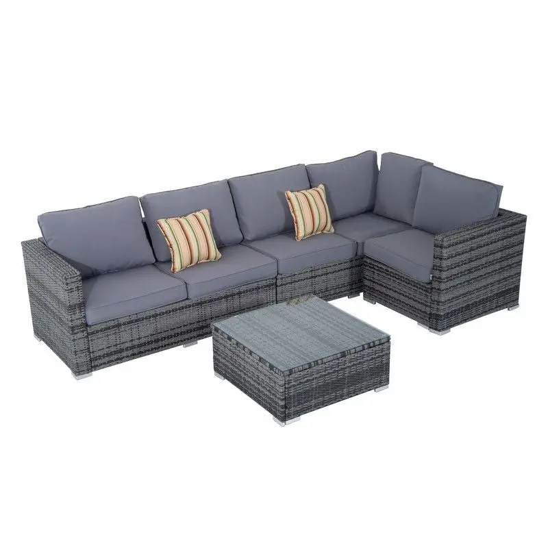 Woven Rattan Patio Furniture Set: Corner Sofa, Loveseat, Coffee Table & Cushions For Conservatory Or Balcony 1