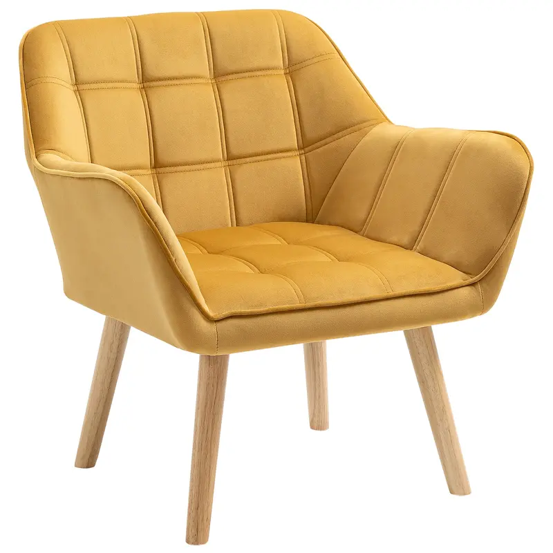 Yellow Slanted-Back Accent Armchair With Iron Frame And Wooden Legs 1