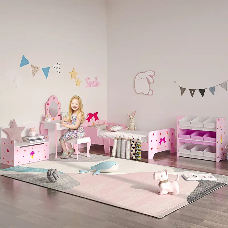 Zonekiz Kids Dressing Table With Vanity Mirror And Storage 1