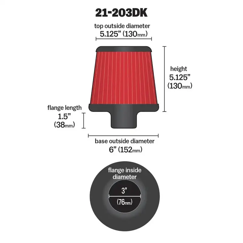 Aem Dryflow Air Filter – 3-Inch Diameter, Reusable High-Flow Design (Model 21-203Dk) 1