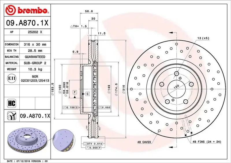 Brembo Premium Disc Brake Rotor – High-Strength Cast Iron, Oe-Plus Performance (Part 09A8701Xc02) 1